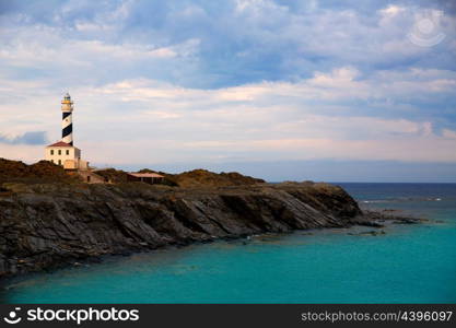 Cap de Favaritx sunset lighthouse cape in Mahon at Balearic Islands of Spain