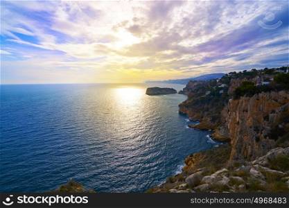 Cap de la Nau Nao cape sunset in Xabia Javea Mediterranean sea of Alicante Spain