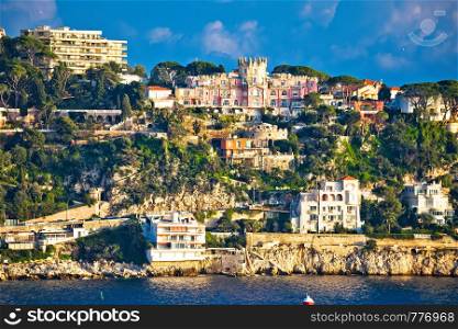 Cap du Nice historic architecture view from sea, Cote d Azur, France