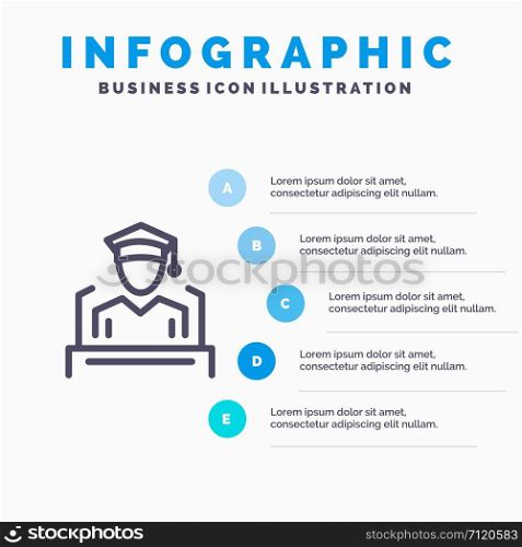 Cap, Education, Graduation, Speech Line icon with 5 steps presentation infographics Background