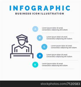 Cap, Education, Graduation, Speech Line icon with 5 steps presentation infographics Background