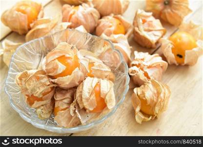 Cape Gooseberry on a wood background