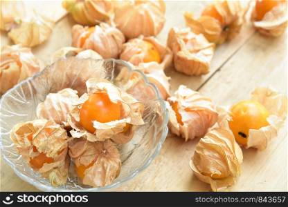 Cape Gooseberry on a wood background