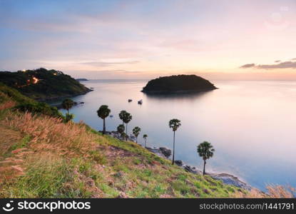 Cape is a mountain of rock that extends into the sea in Phuket, Thailand