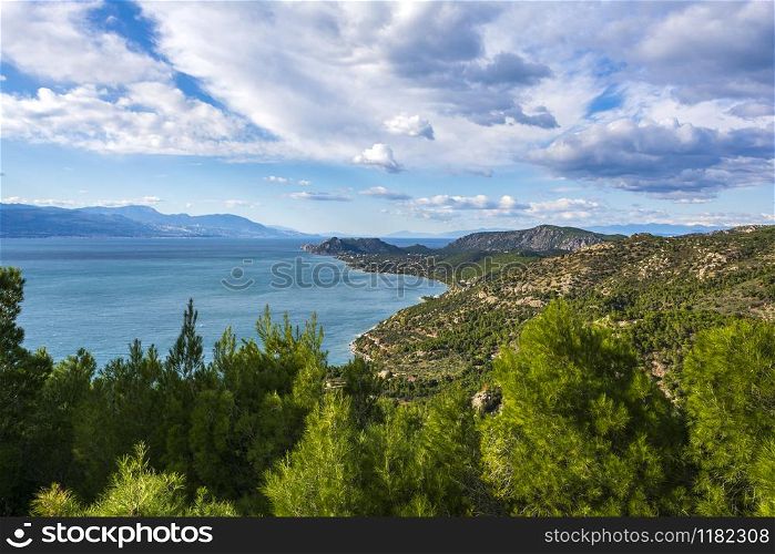 Cape Melagkavi shoreline at gulf of Corinth, Greece. Cape Melagkavi shoreline - Greece