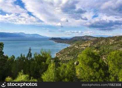Cape Melagkavi shoreline at gulf of Corinth, Greece. Cape Melagkavi shoreline - Greece