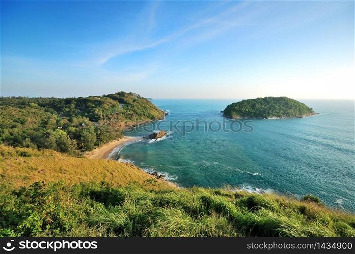 cape to promthep high aerial sea view in phuket island