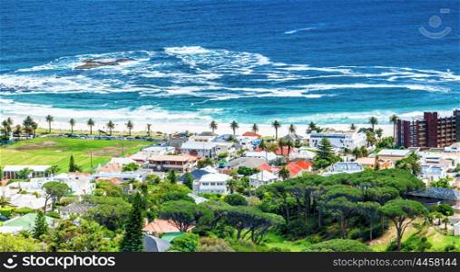 Cape Town coastline, beautiful coastal sea view, peaceful landscape, gorgeous green town, South Africa travel and tourism&#xA;