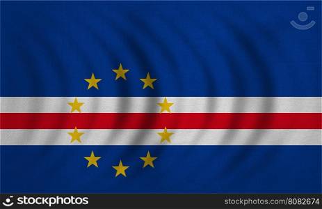 Cape Verdean national official flag. African patriotic symbol, banner, element, background. Correct colors. Flag of Cape Verde wavy with real detailed fabric texture, accurate size, illustration