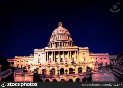 Capitol building Washington DC nightfall USA US congress