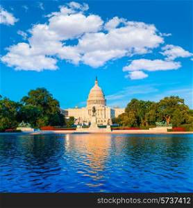 Capitol building Washington DC sunlight USA US congress refecting pool