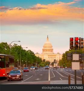 Capitol sunset Pennsylvania Avenue congress Washington DC USA
