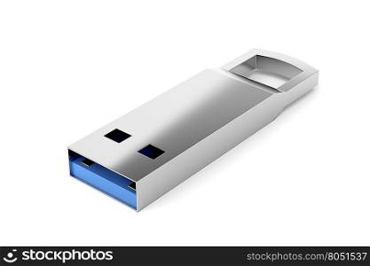 Capless flash drive on white background