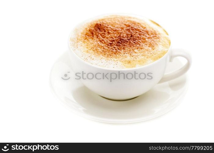 cappuccino in a cup in the shape of hearts isolated on white