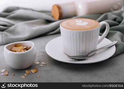 Cappuccino or latte coffee with heart shape