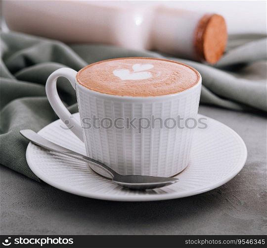 Cappuccino or latte coffee with heart shape