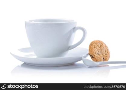 cappuchino cup and cookie isolated