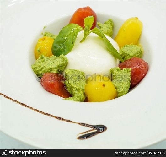 Caprese salad made with buffalo mozzarella typical of southern Italy