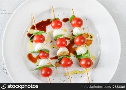 Caprese Salad skewers with balsamic sauce