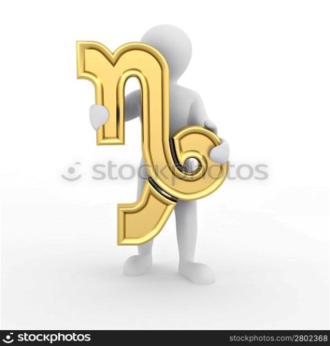 Capricorn. Man with astrological symbol on white isolated background.