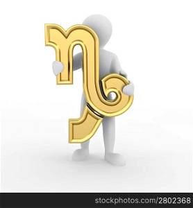 Capricorn. Man with astrological symbol on white isolated background.