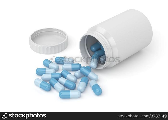 Capsules spilling out of plastic bottle