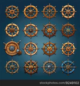 captain ship weel game ai generated. antique cruise, equipment vintage, direction navy captain ship weel game illustration. captain ship weel game ai generated