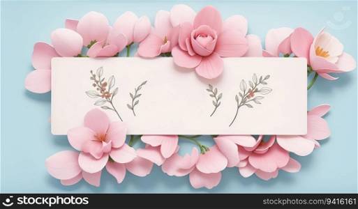 Captivating Floral Concept Mock-Up  Exquisite Beauty on a Light Blue Background. Generative AI.