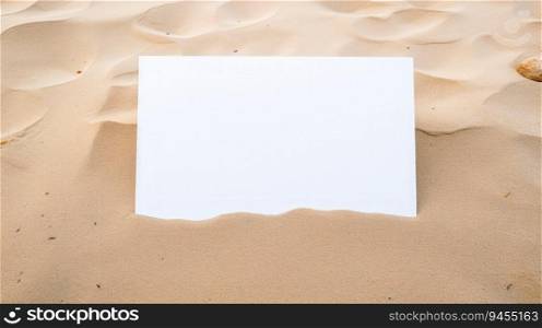 Capture the essence of tranquility with this captivating photo of a blank sheet of paper gently resting on the pristine beach sand. The minimalist composition embraces simplicity, inviting you to find inner peace amidst the soothing sounds of the ocean waves.