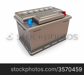 Car battery on white background. Three-dimensional image.