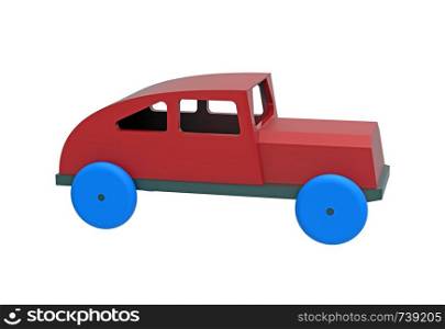 Car, colorful wooden toy, 3d rendering, on white background