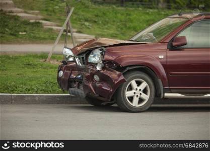 Car crash after a head-on collision