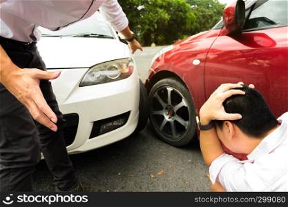 Car crash on the road ,wait insurance claim . Insurance claim concept .
