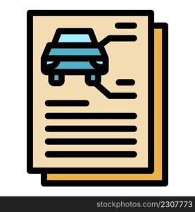 Car docs icon. Outline car docs vector icon color flat isolated. Car docs icon color outline vector