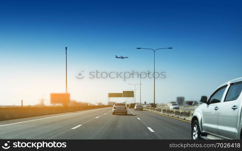 Car driving and parked on road and Small passenger car seat on the road used for daily trip