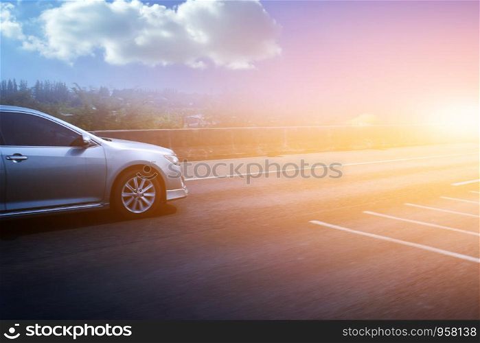 Car driving on high way road,Transportation and technology concept
