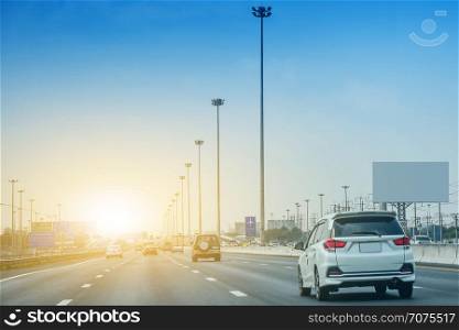 Car driving on highway road,Car parked on road and Small passenger car seat on the road used for daily trips