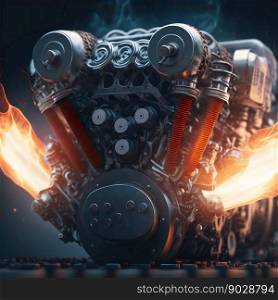 Car engine power fire. Generative AI. High quality illustration. Car engine power fire. Generative AI
