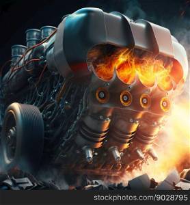 Car engine power fire. Generative AI. High quality illustration. Car engine power fire. Generative AI