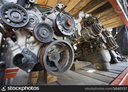 Car engines in junkyard