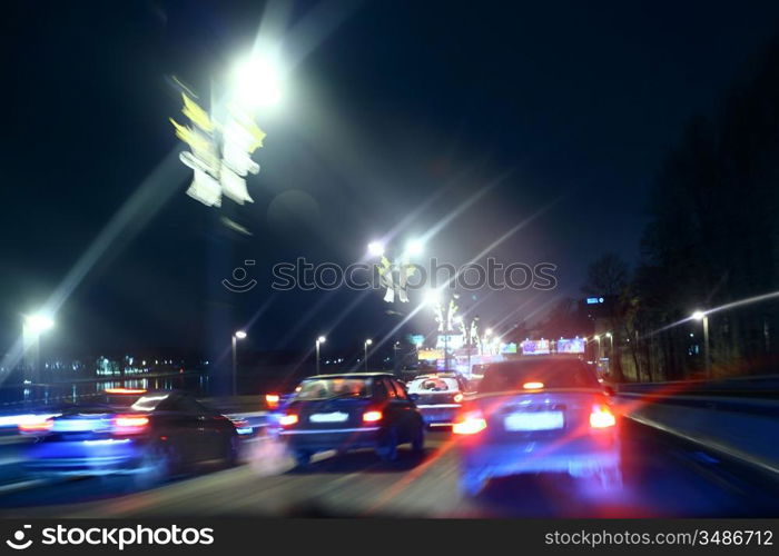 car fast drive on highway in night