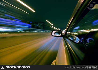 car fast drive on highway in night