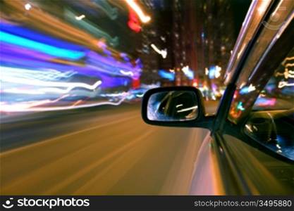 car fast drive on highway in night