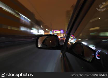 car fast drive on highway in night