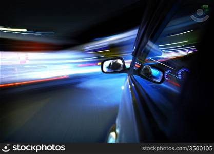 car fast drive on highway in night