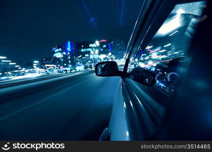 car fast drive on highway in night