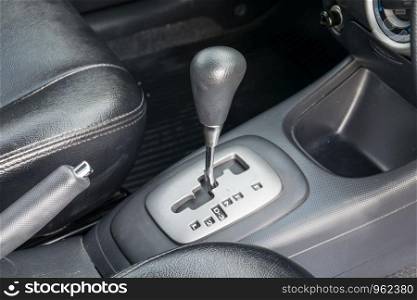 Car interior. Automatic transmission gear shift.