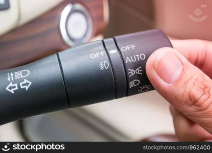 Car interior with light switch