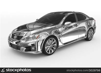 car isolated on white - chrome, tinted glass - front-left side v. car isolated on white - chrome, tinted glass - front-left side view - 3d rendering