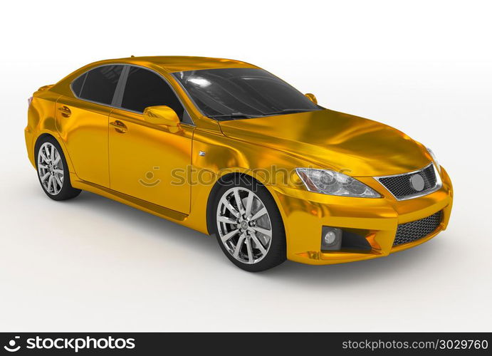 car isolated on white - golden, tinted glass - front-right side . car isolated on white - golden, tinted glass - front-right side view - 3d rendering